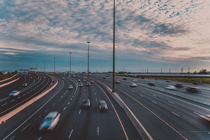 A multi-lane highway in Toronto, Ontario